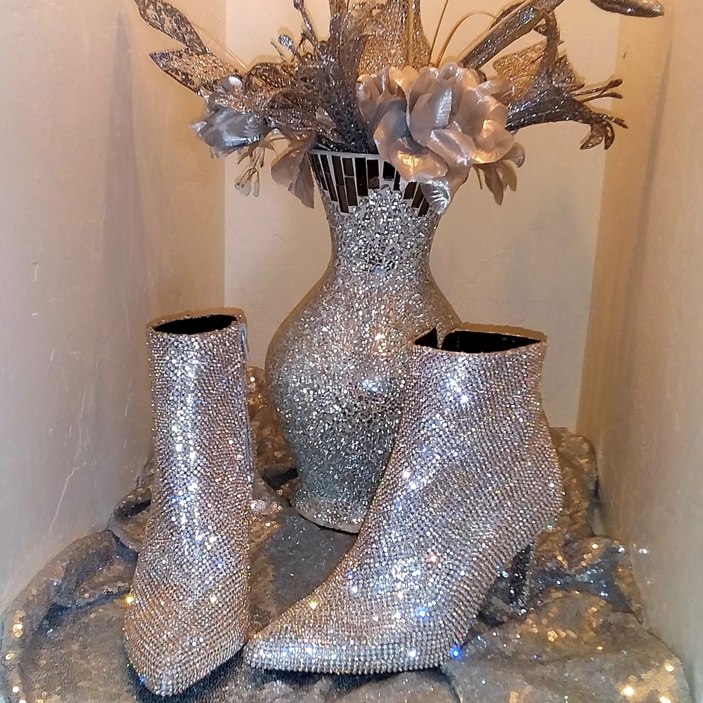 "HEIRESS" Silver Crystal Diamante Wedding Ankle Boots / More colors available